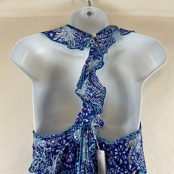 Poupette St. Barth Romper XS Blue White Firework Print Sleeveless Ruffle New NWT - Picture 9 of 13